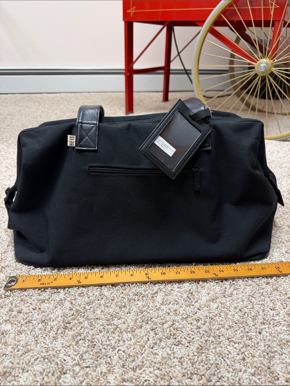 BEIS Black Travel Duffel with Leather Trim